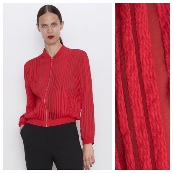 Nwt Zara Striped Organza Bomber Jacket 